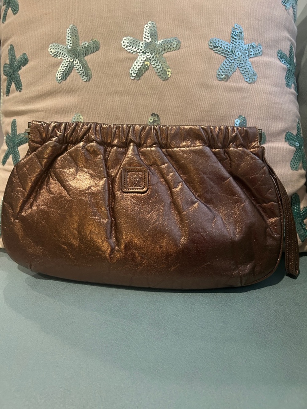 Anne Klein by Calderon Vintage 80’s Metallic Brown Gathered Clutch